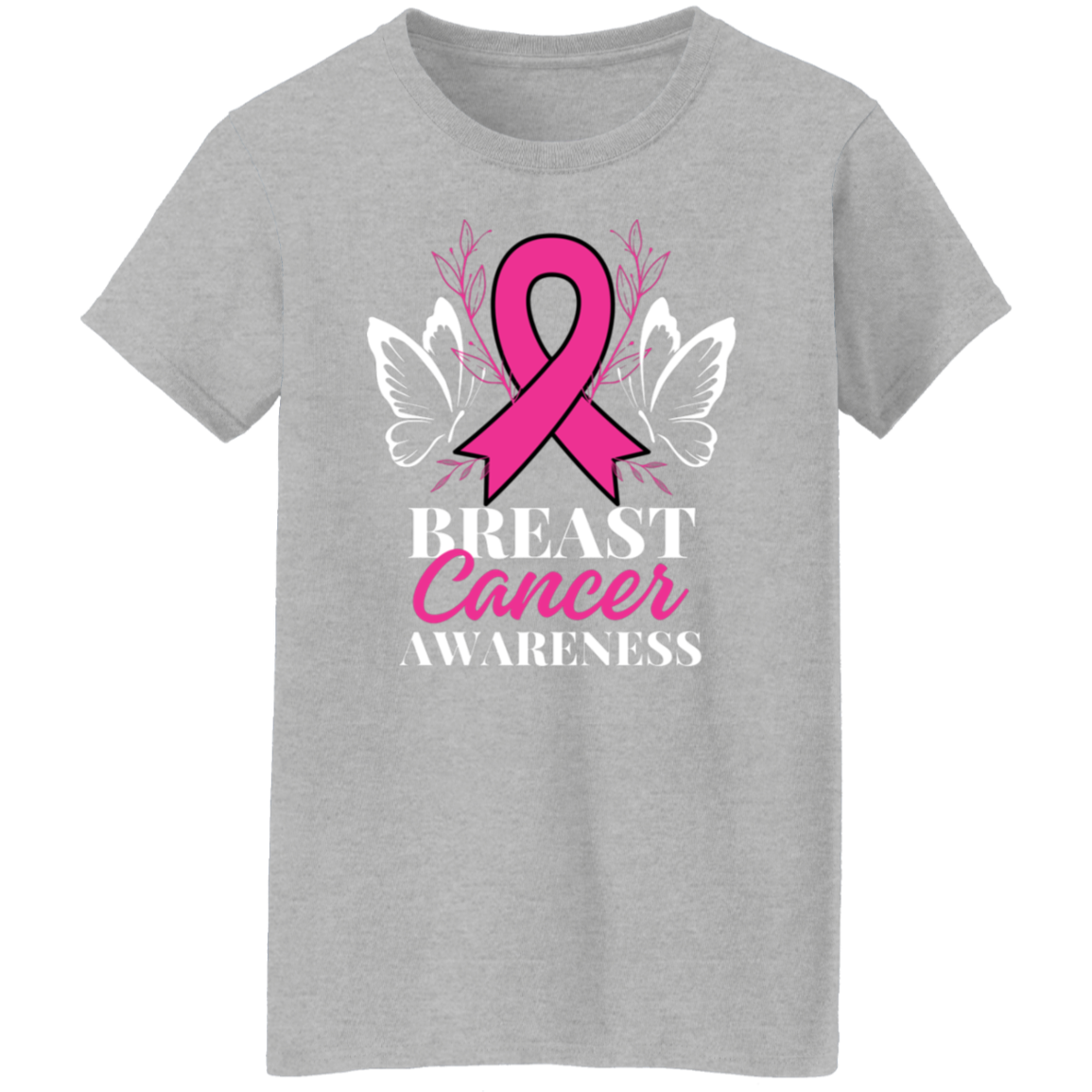 Breast Cancer Awareness w-Butterflies Ladies' 5.3 oz. T-Shirt