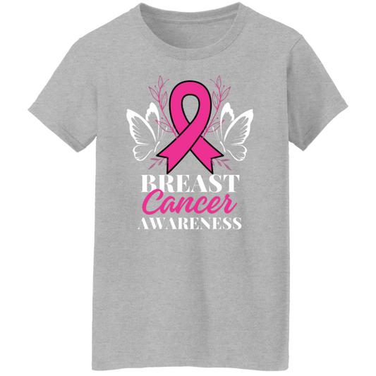 Breast Cancer Awareness w-Butterflies Ladies' 5.3 oz. T-Shirt